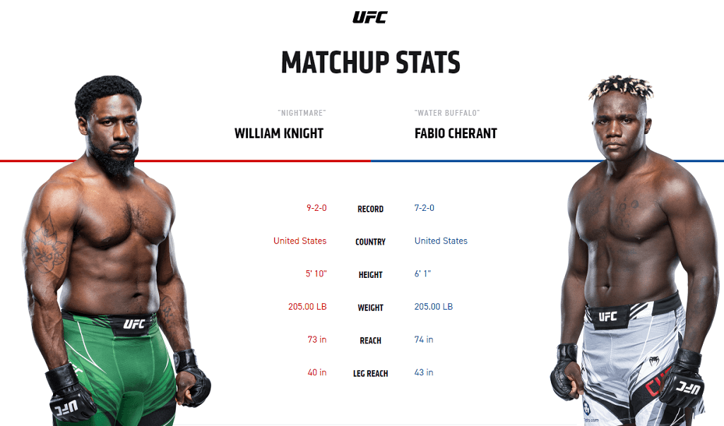 William Knight vs Fabio Cherant UFC stats